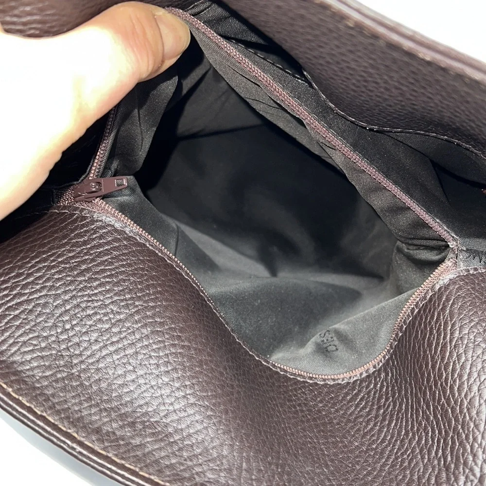Desmo Brown Pebbled Leather Foldover Shoulder Crossbody Bag - Picture 11 of 11